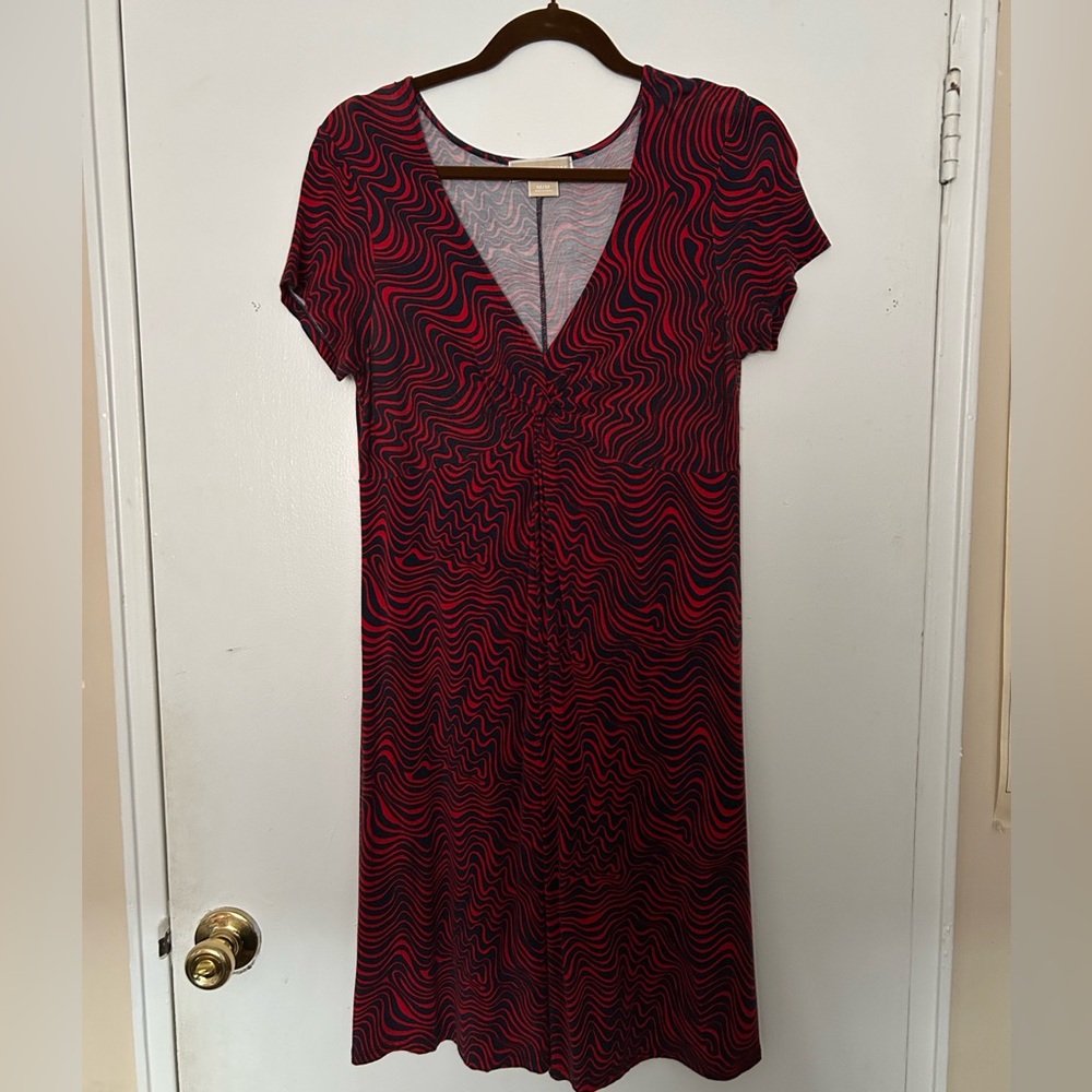 Michael Kors Red and Black Wave Pattern Midi Dress